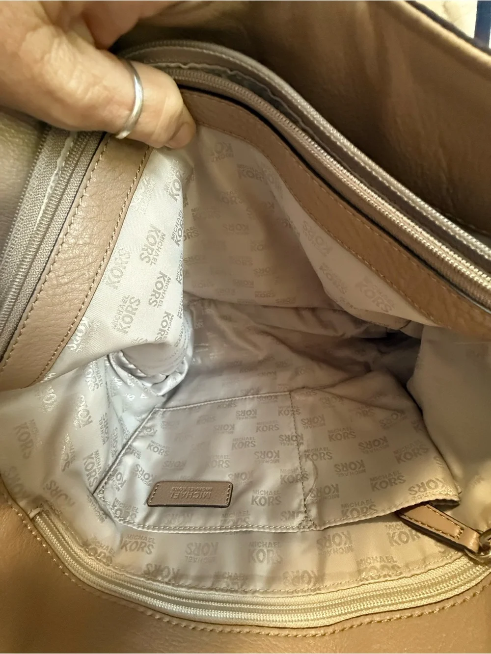 Michael Kors Tan Pebbled Leather Chain-Accent Tote